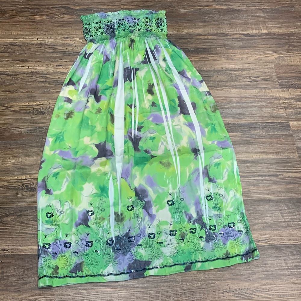 Lapis Green and Purple Floral Dress